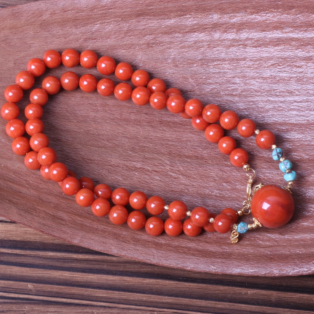 高品南红玛瑙7mm圆珠多圈DIY项链一条Y029