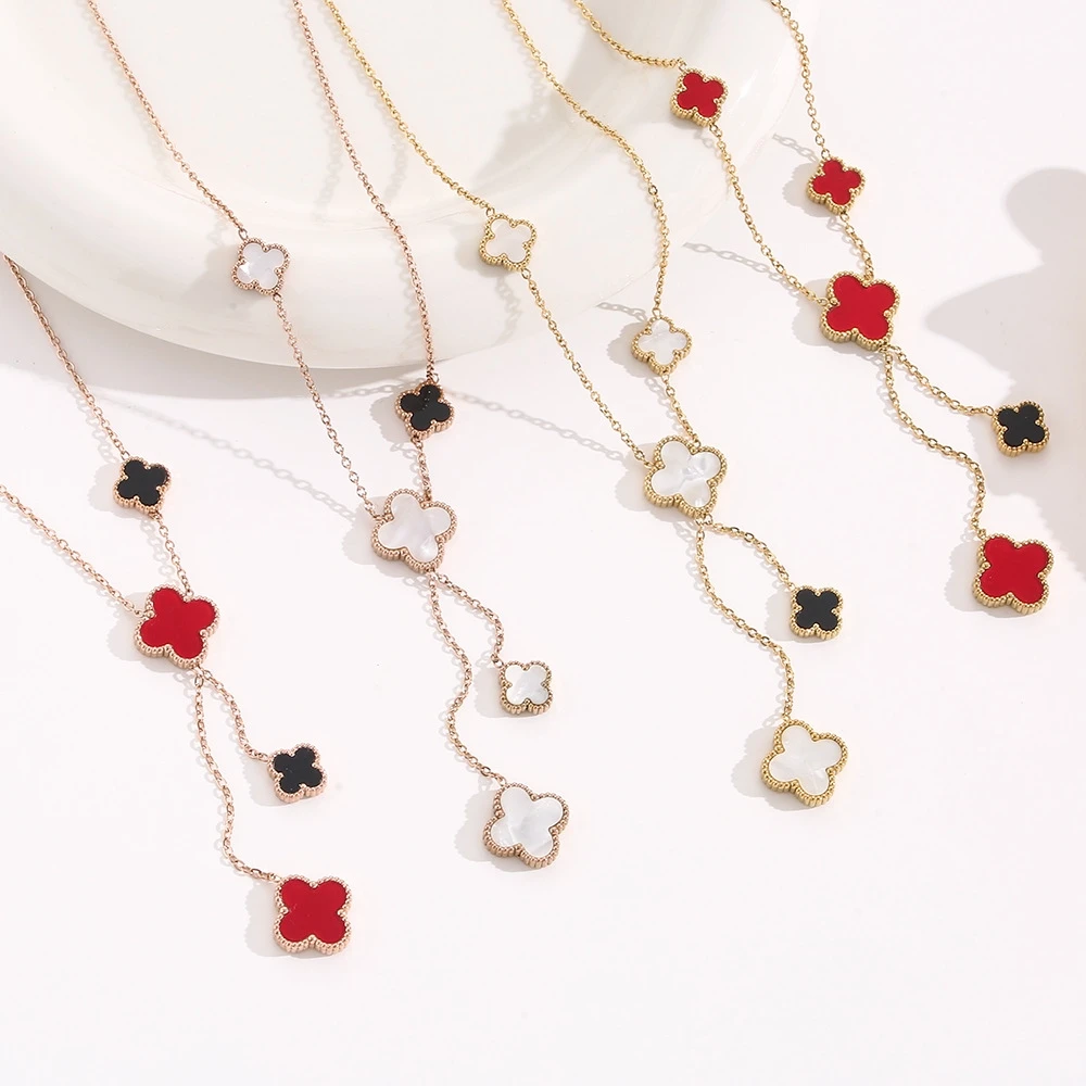 感四叶草钛钢项链饰品女锁骨链轻奢流苏时尚个性首饰饰品项链