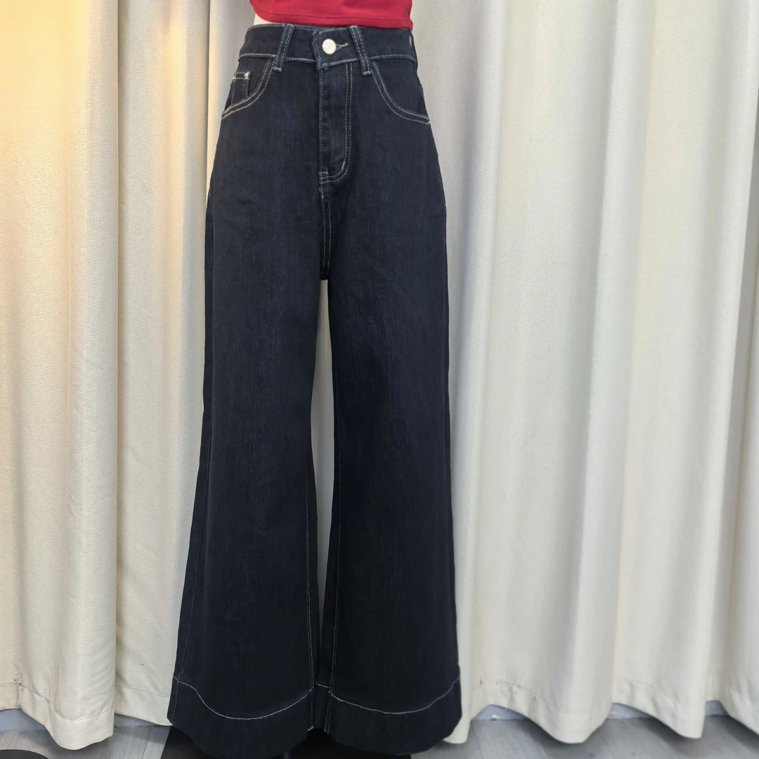 2025春夏新款女装牛仔裤宽松高腰显瘦阔腿普洗蓝奶奶裤