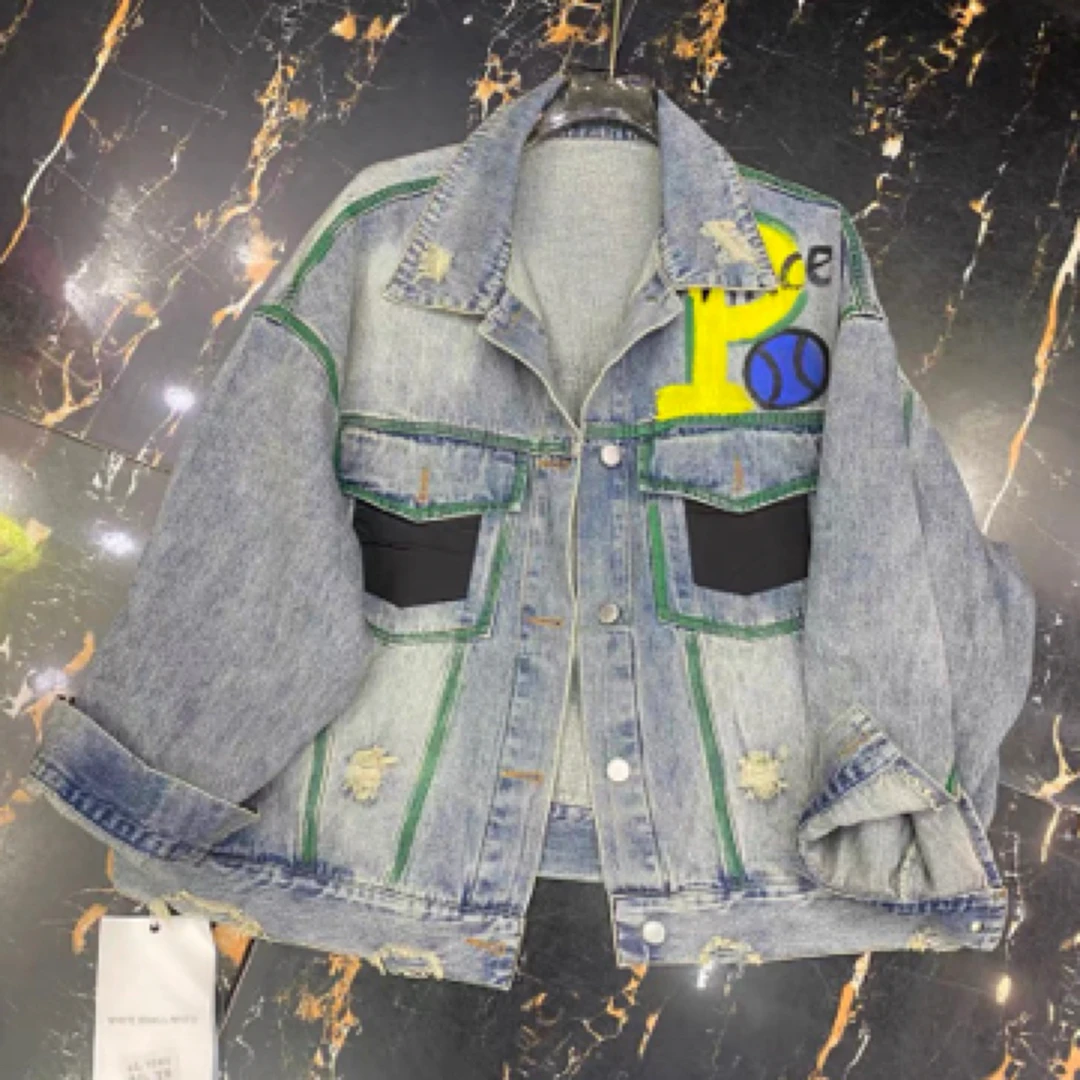 大静家春季新款涂鸦牛仔外套
