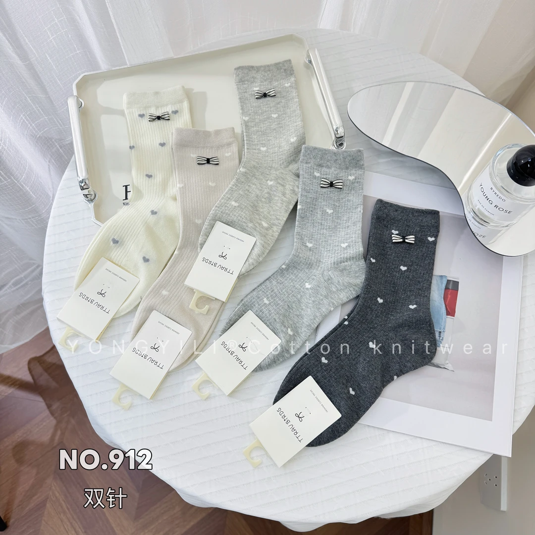 5双秋冬女士双针高筒棉袜时尚饰品袜女袜梦达思