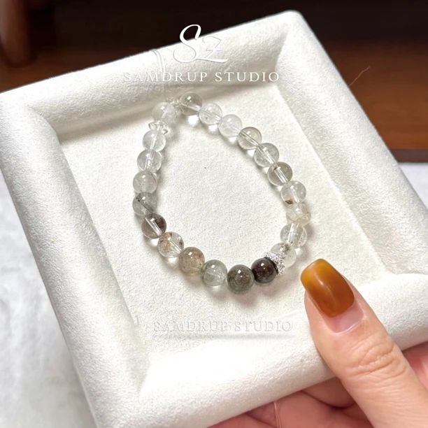 【桑珠Samdrup】升级版渐变系列天然绿幽灵搭配巴闪约7-8mm手作手串