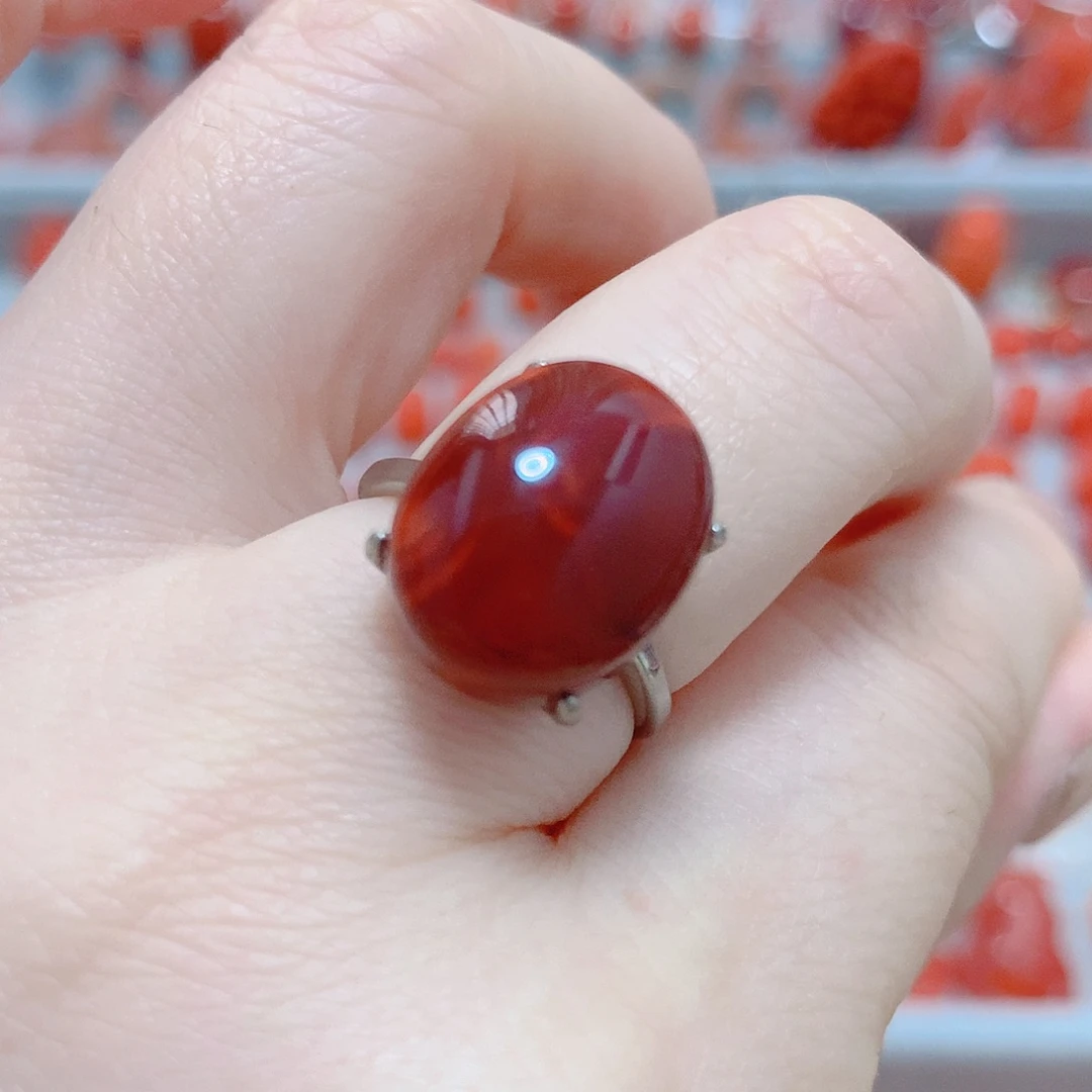 南红玛瑙戒指银S925镶嵌
