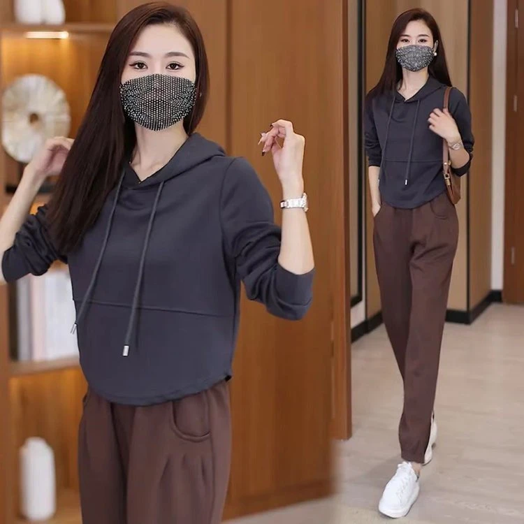 2025春秋季新款宽松连帽卫衣女休闲小个子上衣长袖t恤女打底小衫