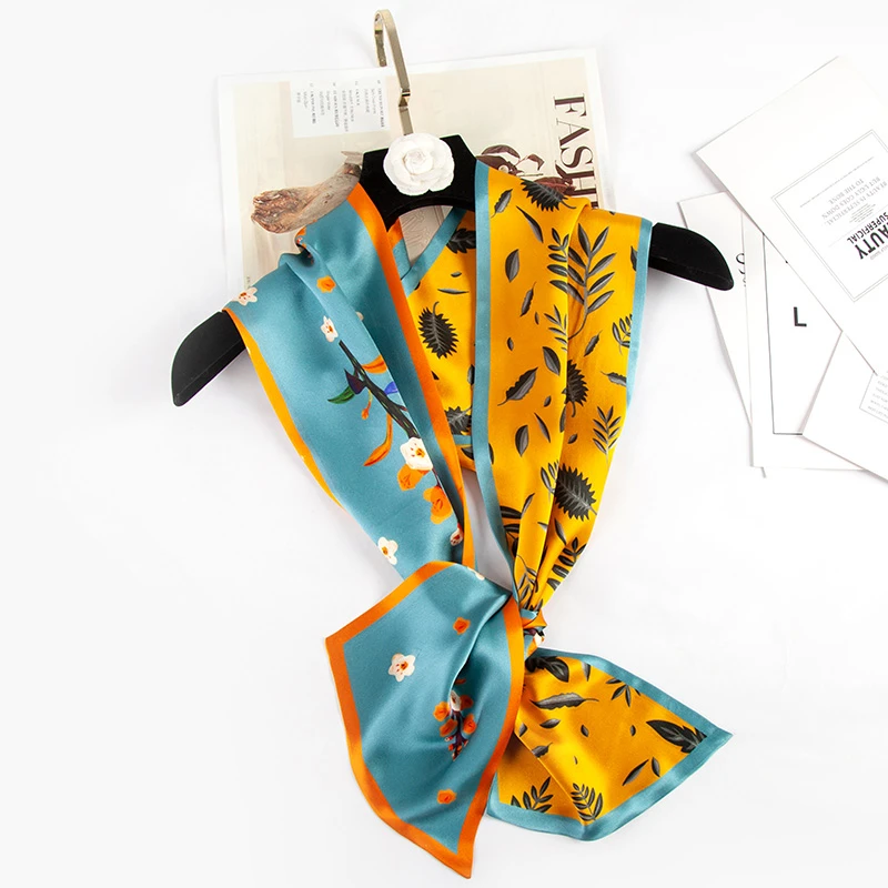 达芬奇密码春季2025新款真丝100%桑蚕丝绑发带小长条飘带叶落梅开