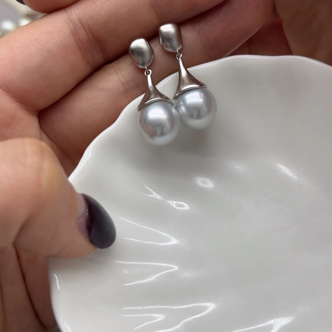 海水珍珠耳饰银S925镶嵌
