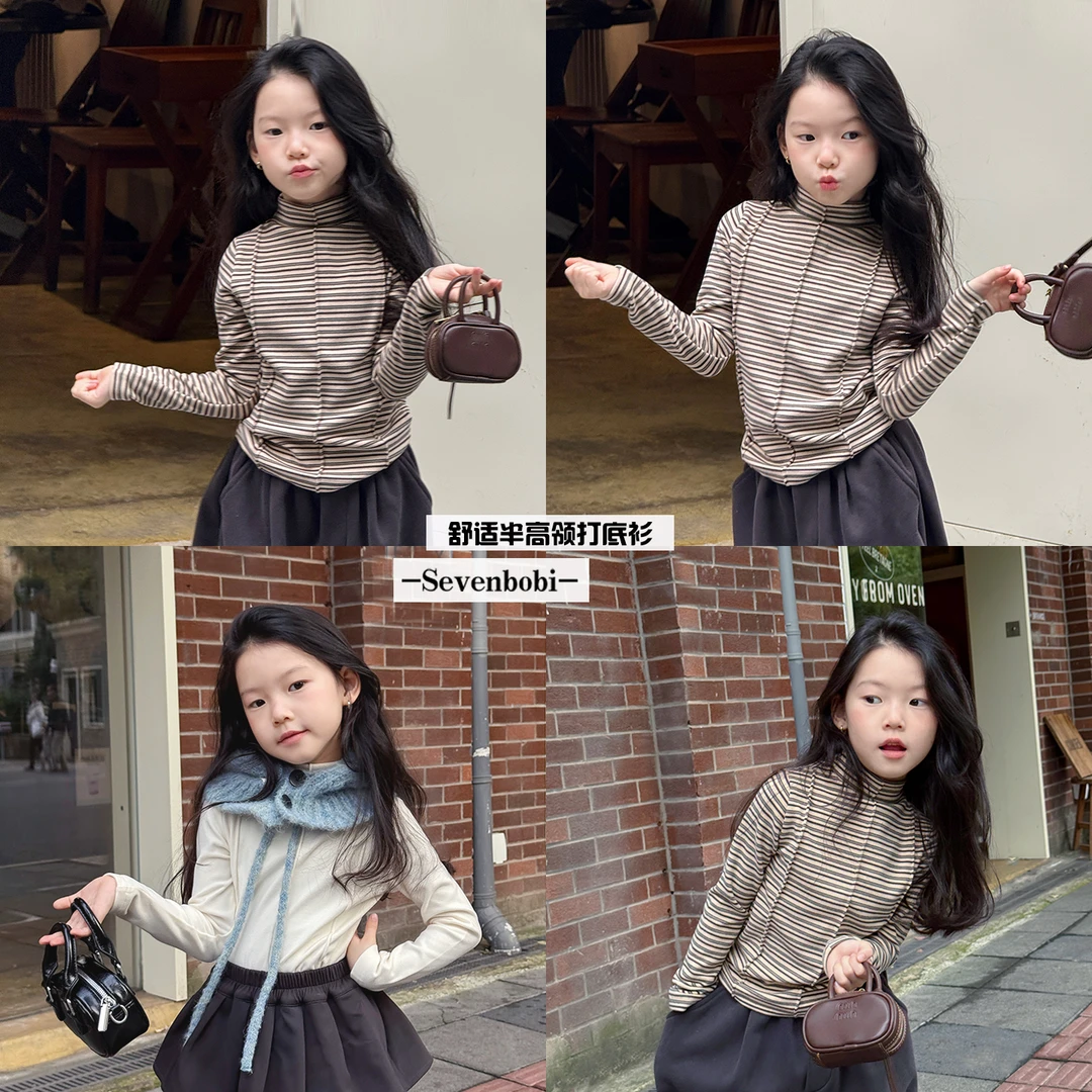 SKI2530休闲韩版高领百搭打底衫2025冬装新款儿童保暖绒衫上衣