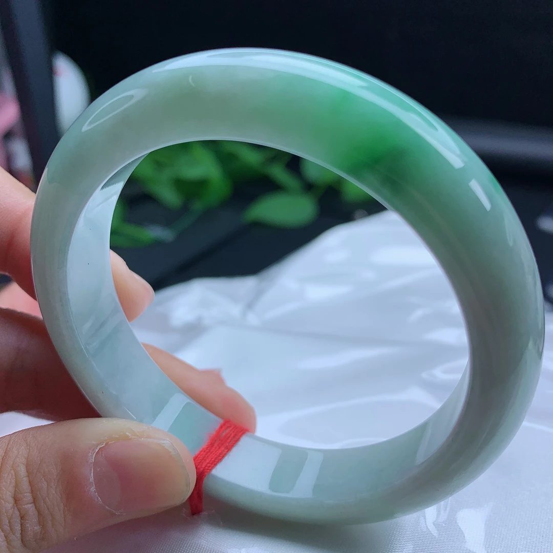 57.5缅甸天然翡翠A货飘阳绿正圈手镯时尚百搭女款玉镯