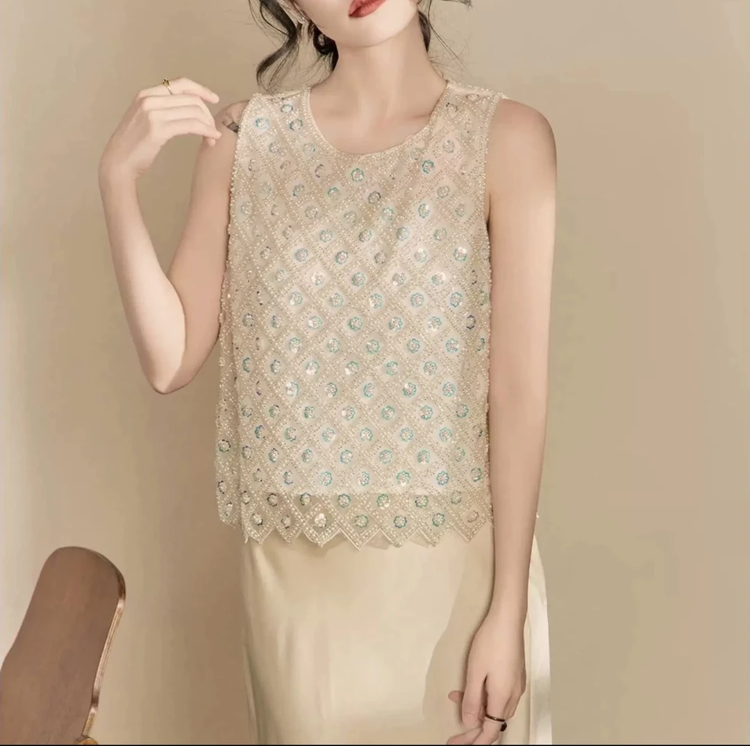 【花耀之星】2025新款夏季小香风气质时尚百搭潮流重工无袖马甲背心