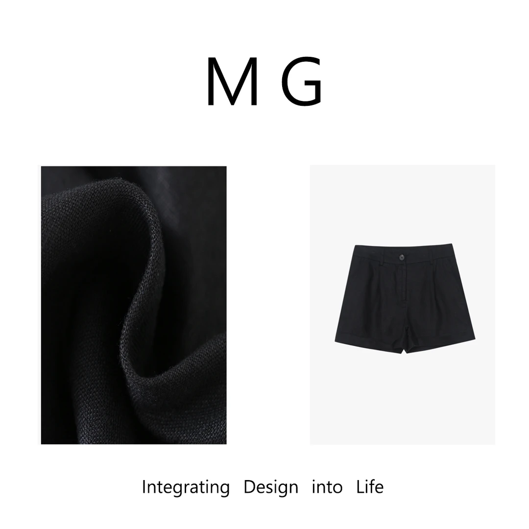 【亚麻老钱短裤】定制简约宽松亚麻阔腿短裤女DS-8936