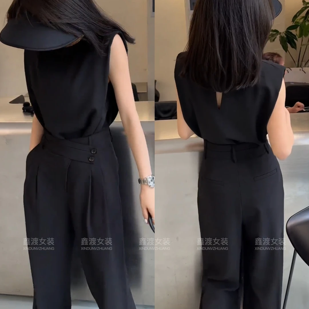 2025春夏新款时尚显瘦气质女士网红洋气两件套百搭款D5112