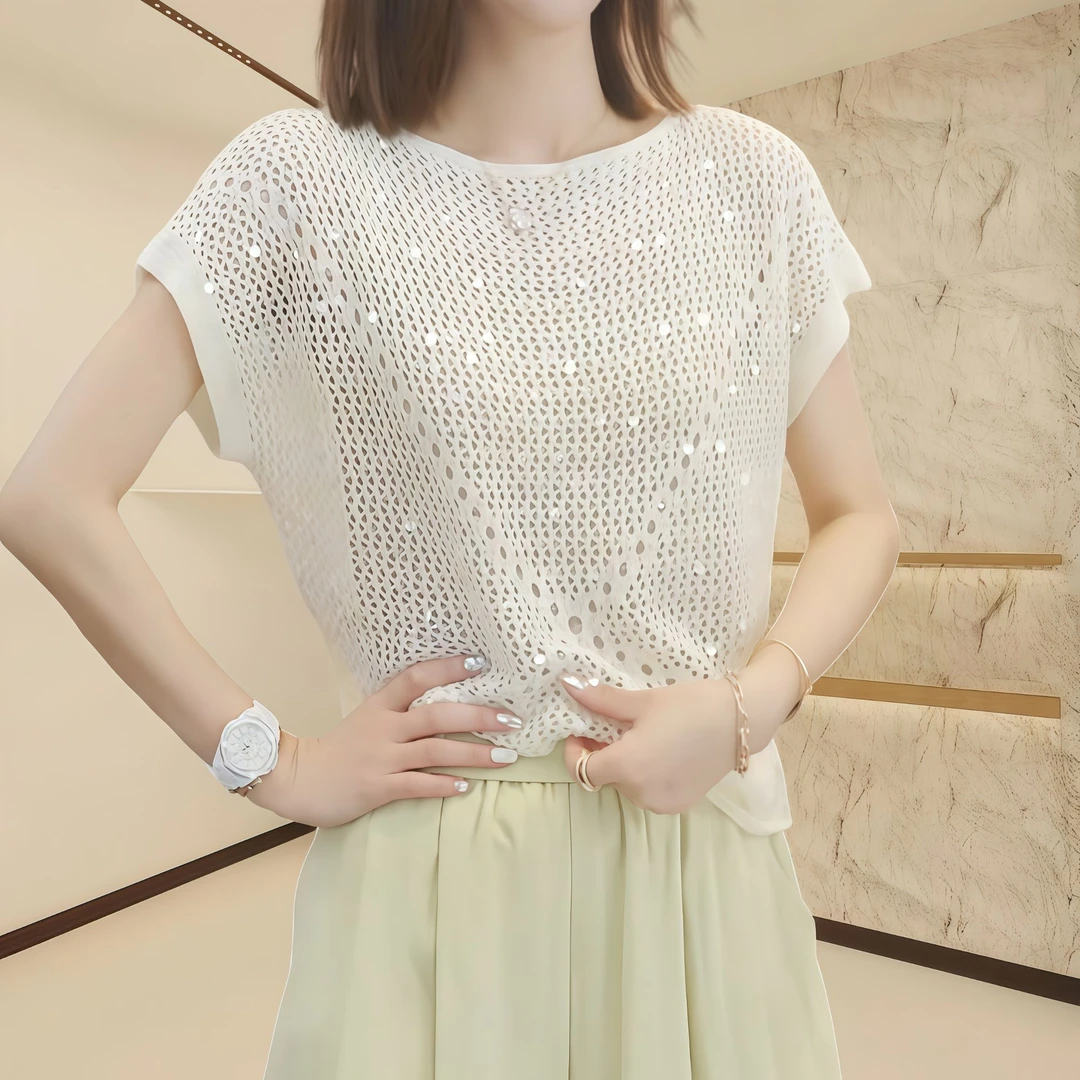 欧若风穿搭针织衫设计亮片镂空高端洋气上衣2025新款时尚气质毛衣