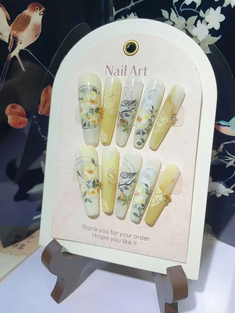 【鹊语花笺】指画阁 纯手绘 超高品 细腻精致 新中式穿戴甲美甲贴