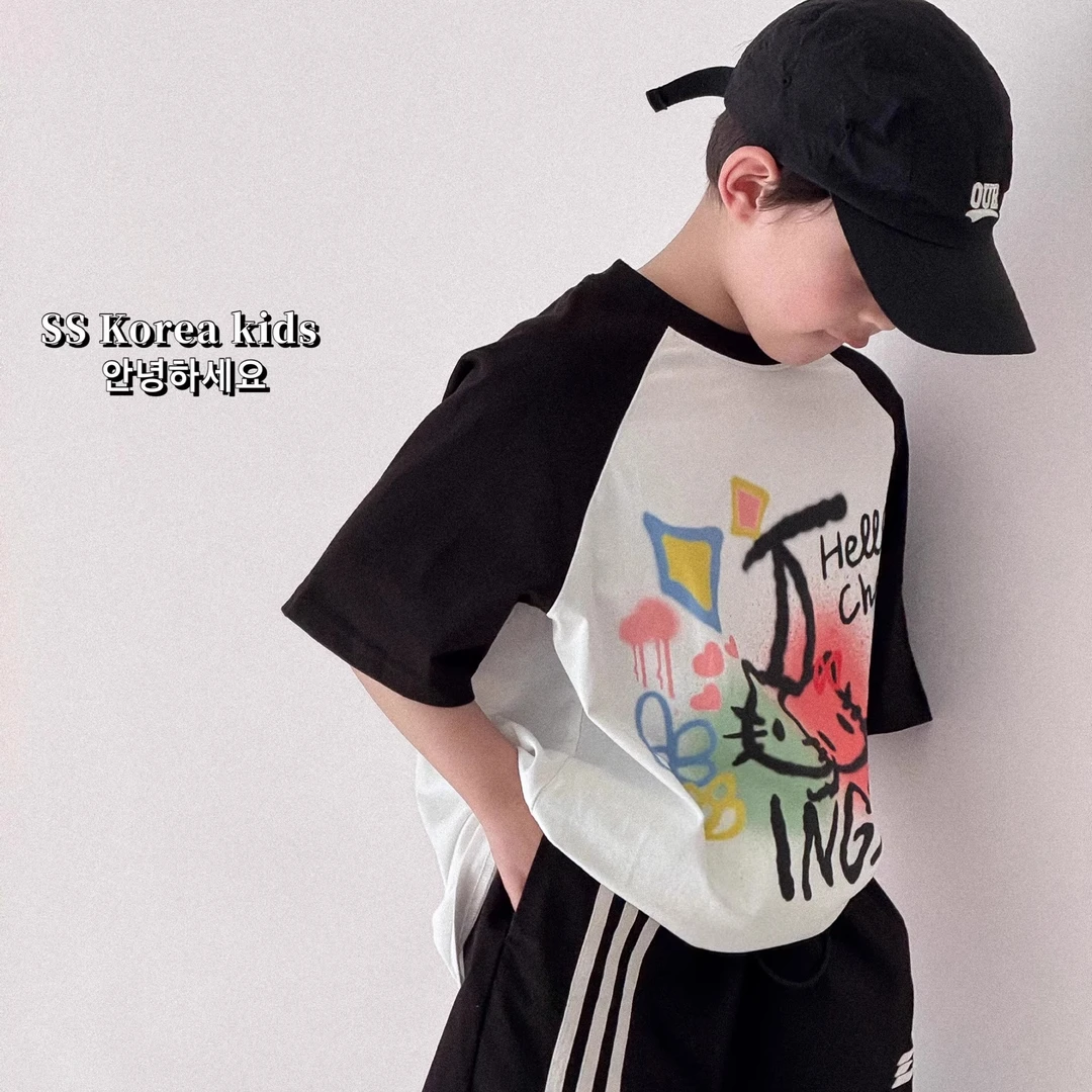 儿童纯棉插肩短袖百搭T恤儿童2025夏款童装上衣男童春装打底衫