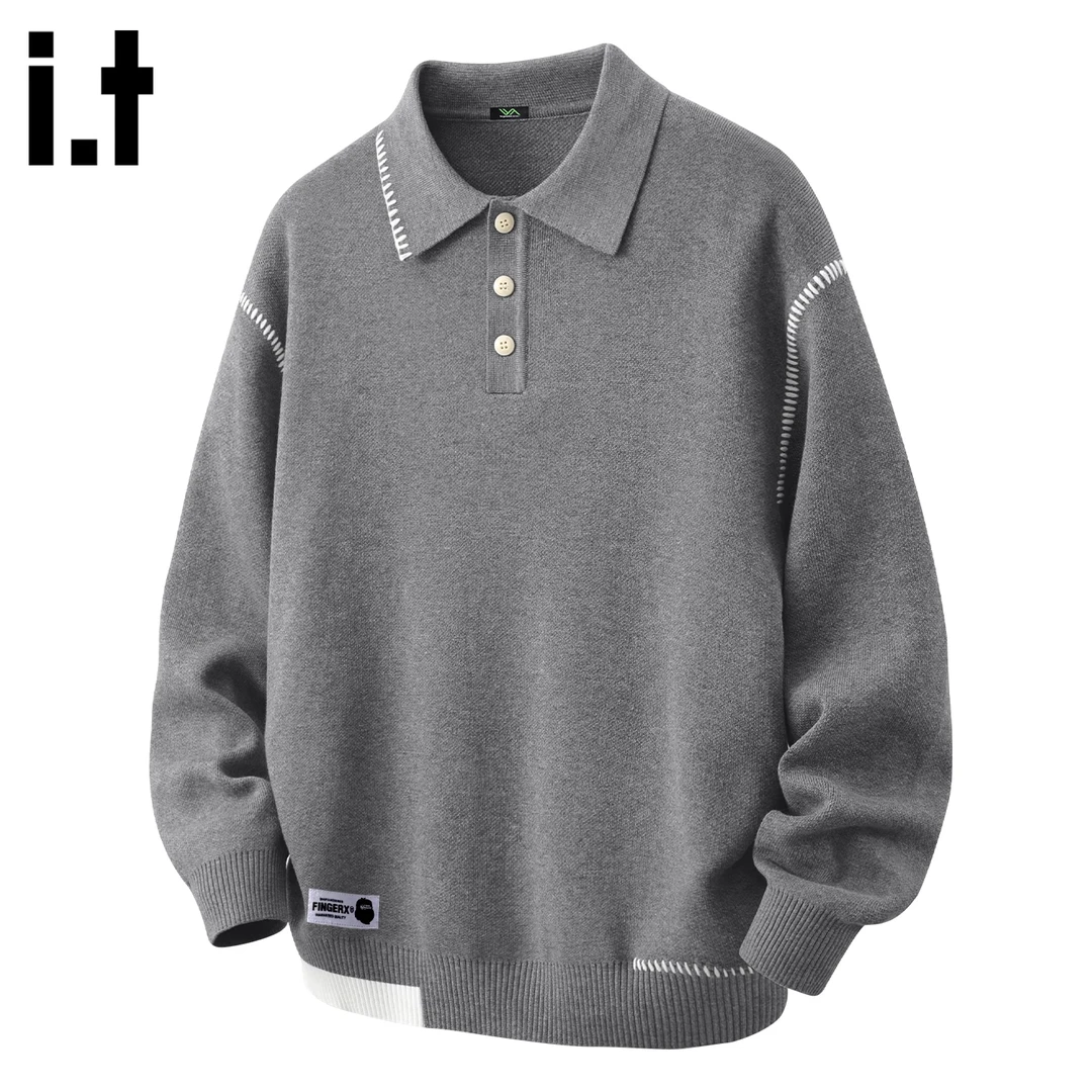 it FINGERCROXX针织衫男款冬季新款潮流高级感宽松休闲套头polo衫