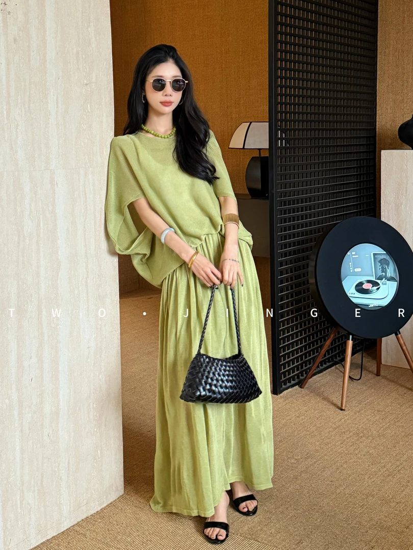 二静子 极简约静奢（青苹果）打破常规！清爽百搭蝙蝠袖套装CX7006
