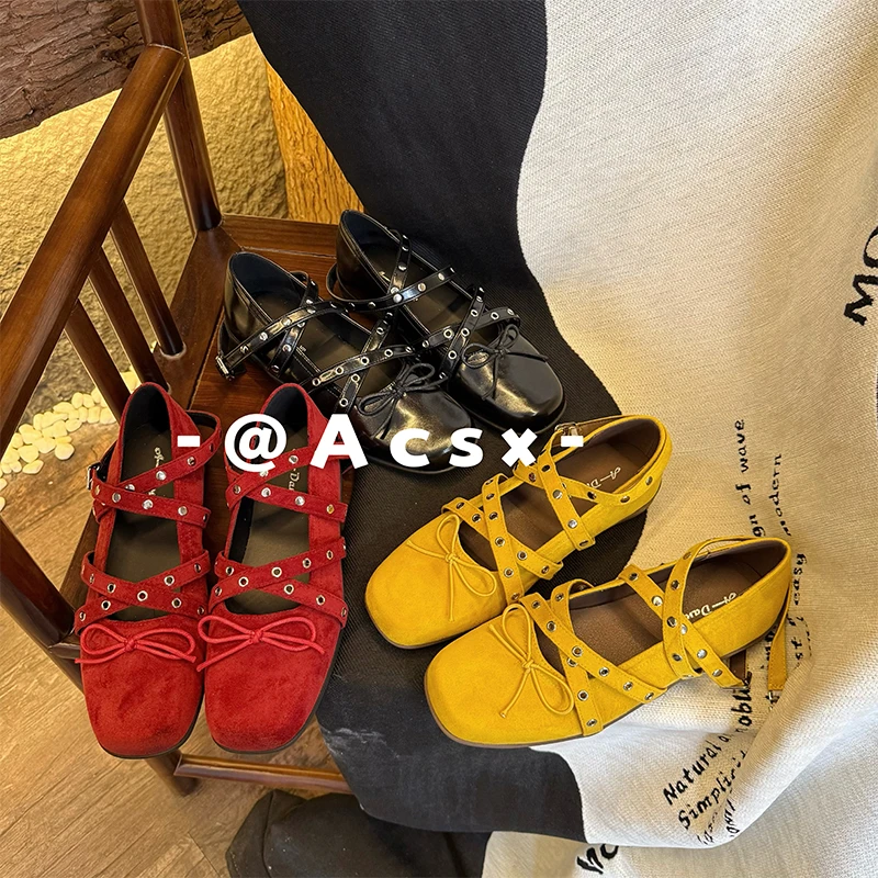 【阿茶】买手蝴蝶结~2025春季新款真皮优雅绑带秀气单鞋女
