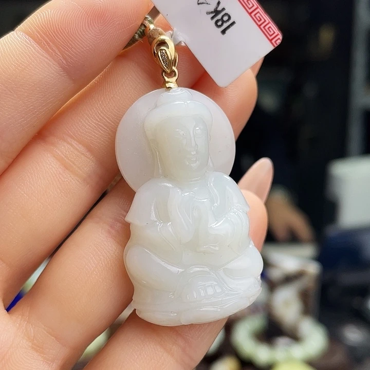 和田玉挂件18K金镶嵌定制发货