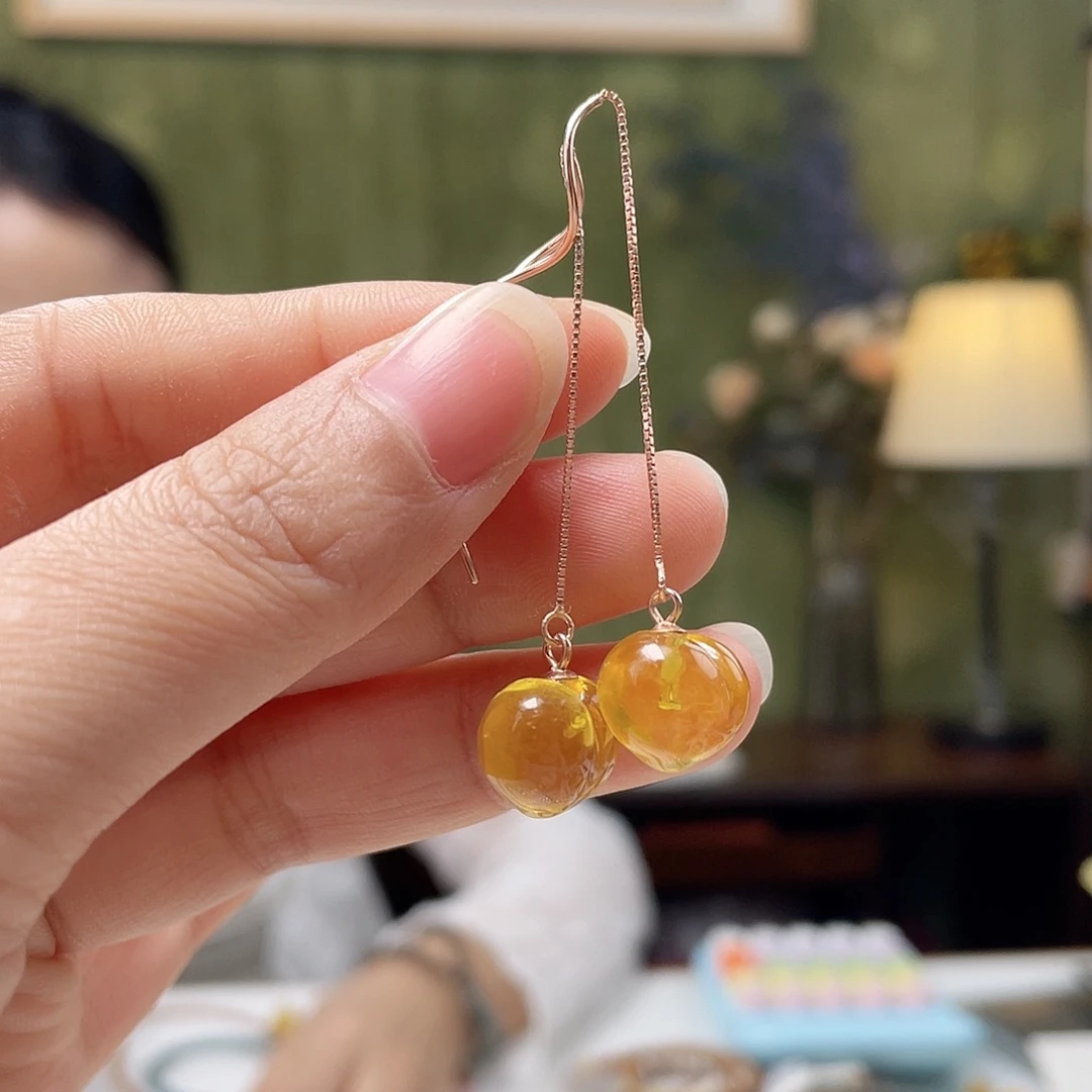 手链琥珀银S925镀金镶嵌琥珀耳环