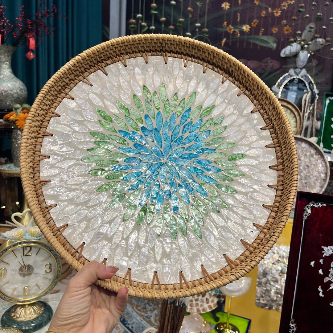 KA-【优雅绿莲】买一送一越南藤编款水果35cm送椰木贝壳筷子5双