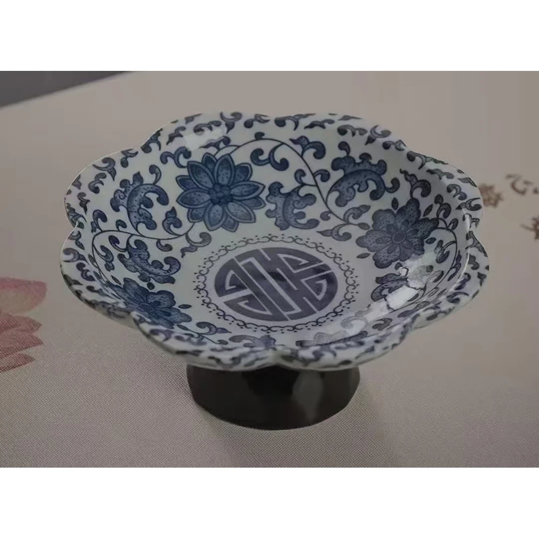 缠枝莲高足花瓣果碟-ZH233