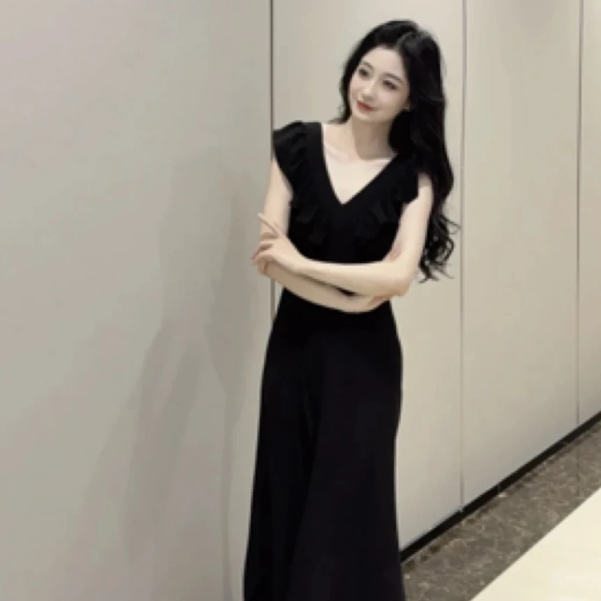 GIRDEAR/哥弟夏季无袖V领连衣裙A字连衣裙收腰显瘦后妈裙150005