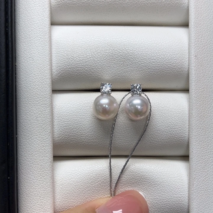 海水珍珠银S925镶嵌耳饰澳白7-8mm87号