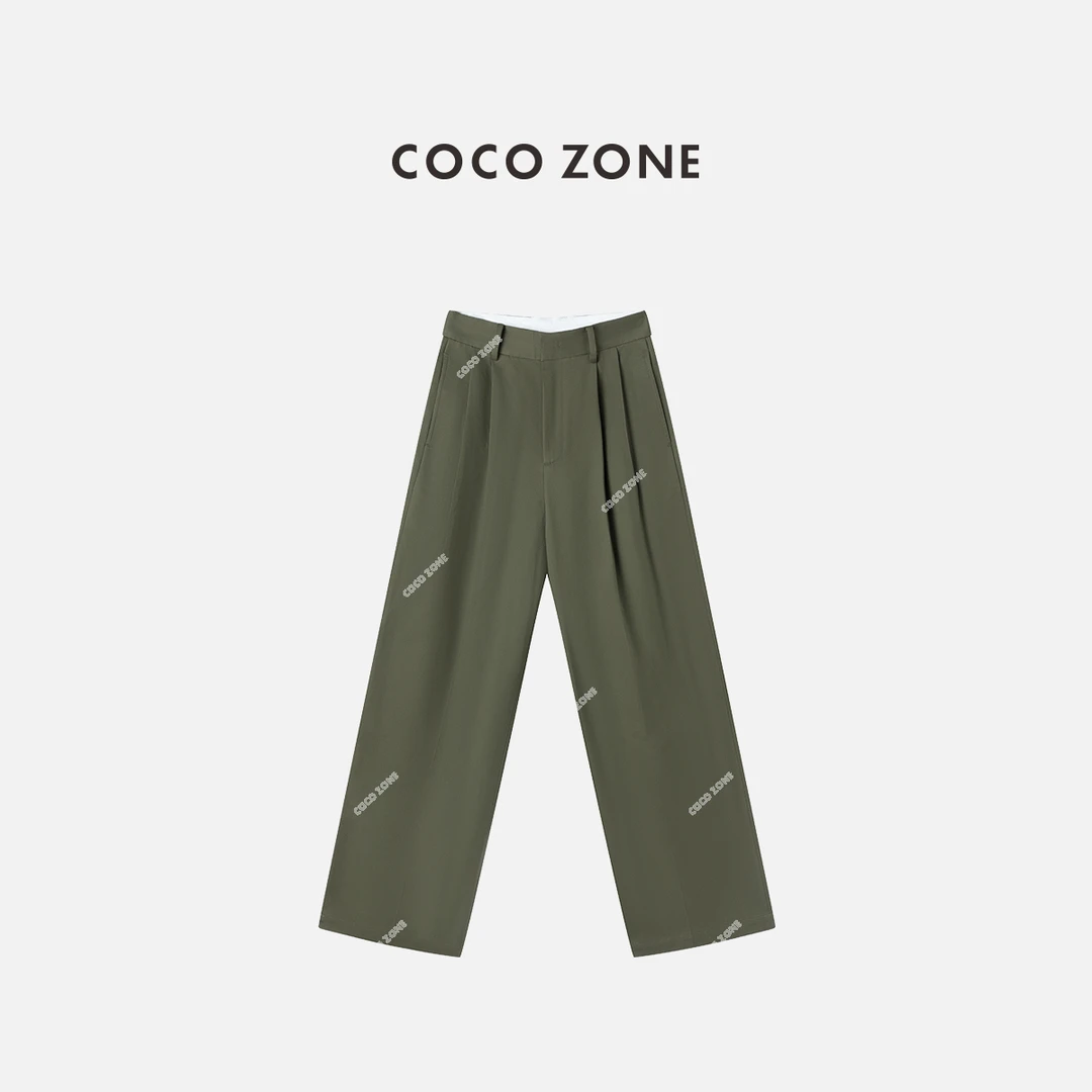 COCO ZONE 刘一一 简约纯色显瘦休闲裤复古百搭直筒裤CC1C2168