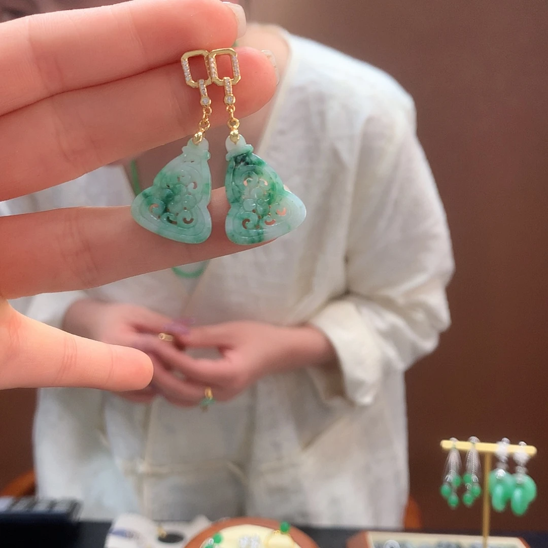 翡翠银S925镶嵌耳饰耳饰