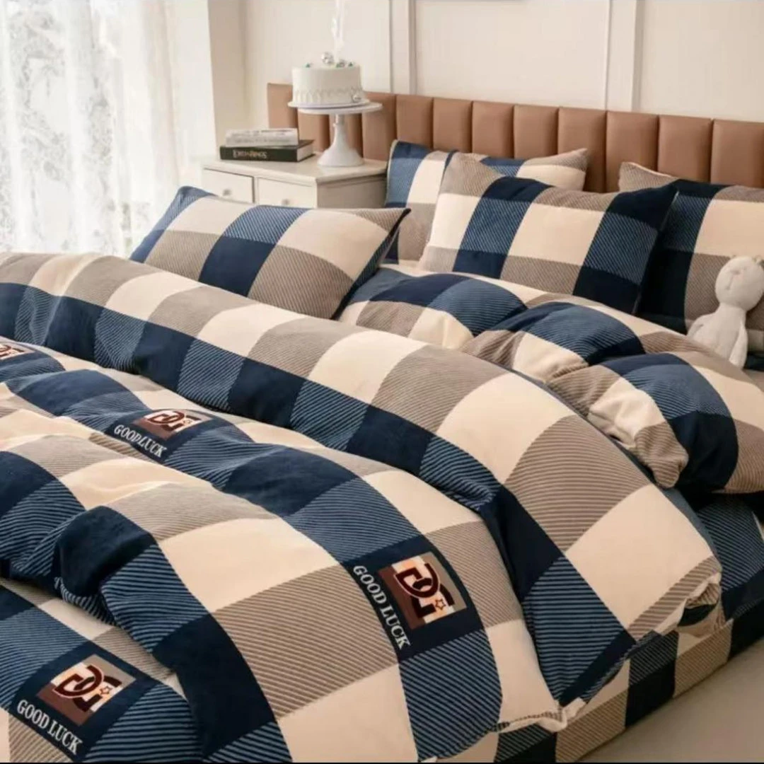【单人1.5被套蓝格】加厚牛奶棉秋冬保暖加绒舒适斜纹加密床单