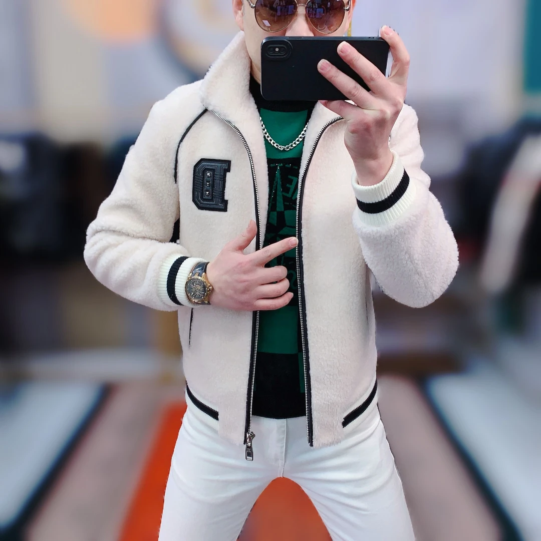 阿凯严选  欧洲站冬季新款男士潮流抗寒领了修身羊毛加厚保暖外套