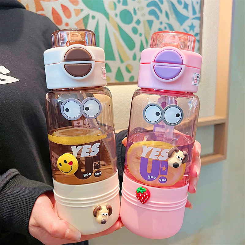 简约清新双饮直饮吸管塑料杯男女学生运动随手杯高颜值便携水杯子