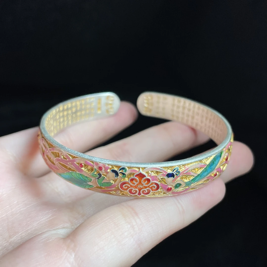 足银银制品 【玉氏珠宝】足银999.9珐琅仙女飞天开口手镯 ZC0730098