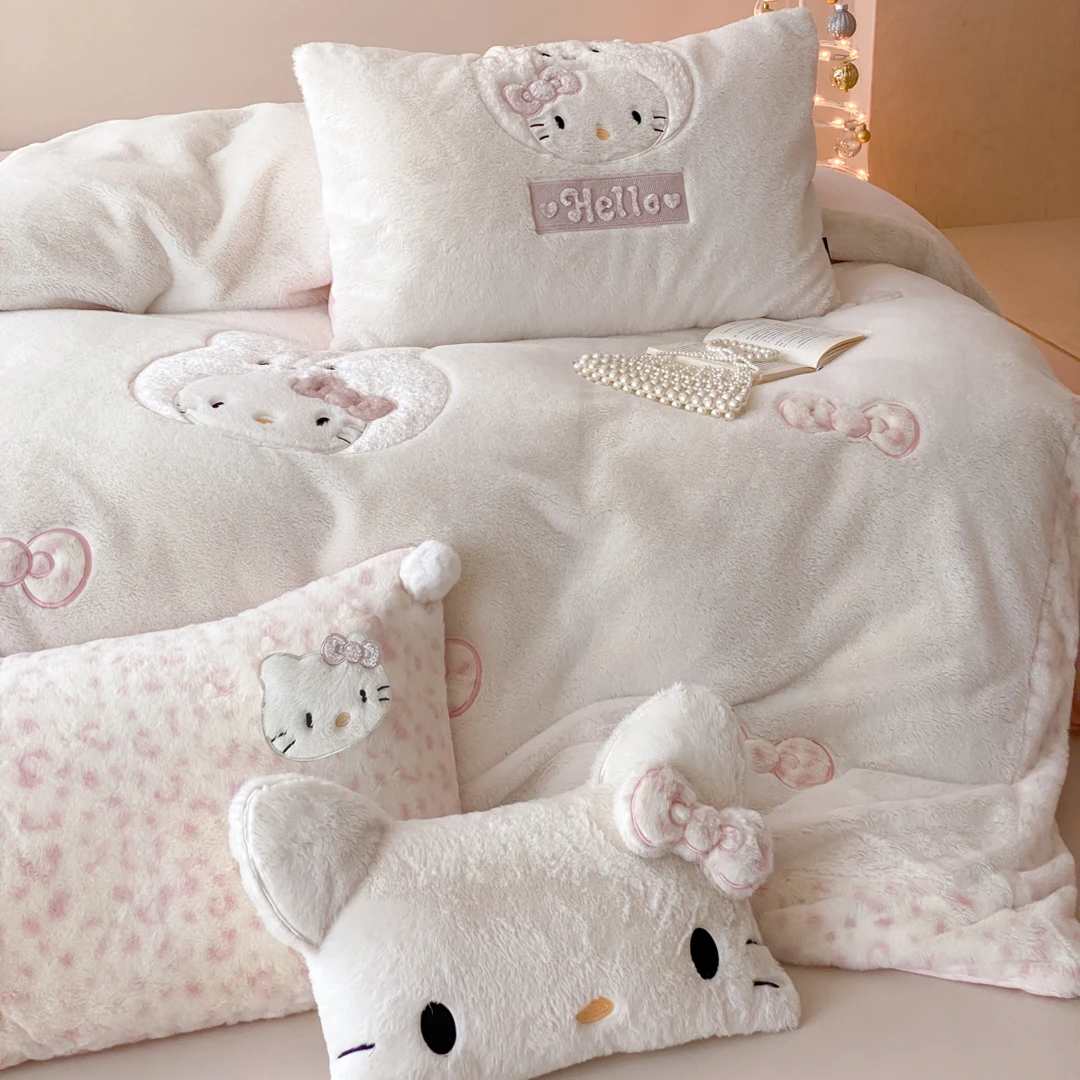 小玲子 豹纹kitty 高克重牛奶绒卡通可爱加厚贴布刺绣工艺款套件