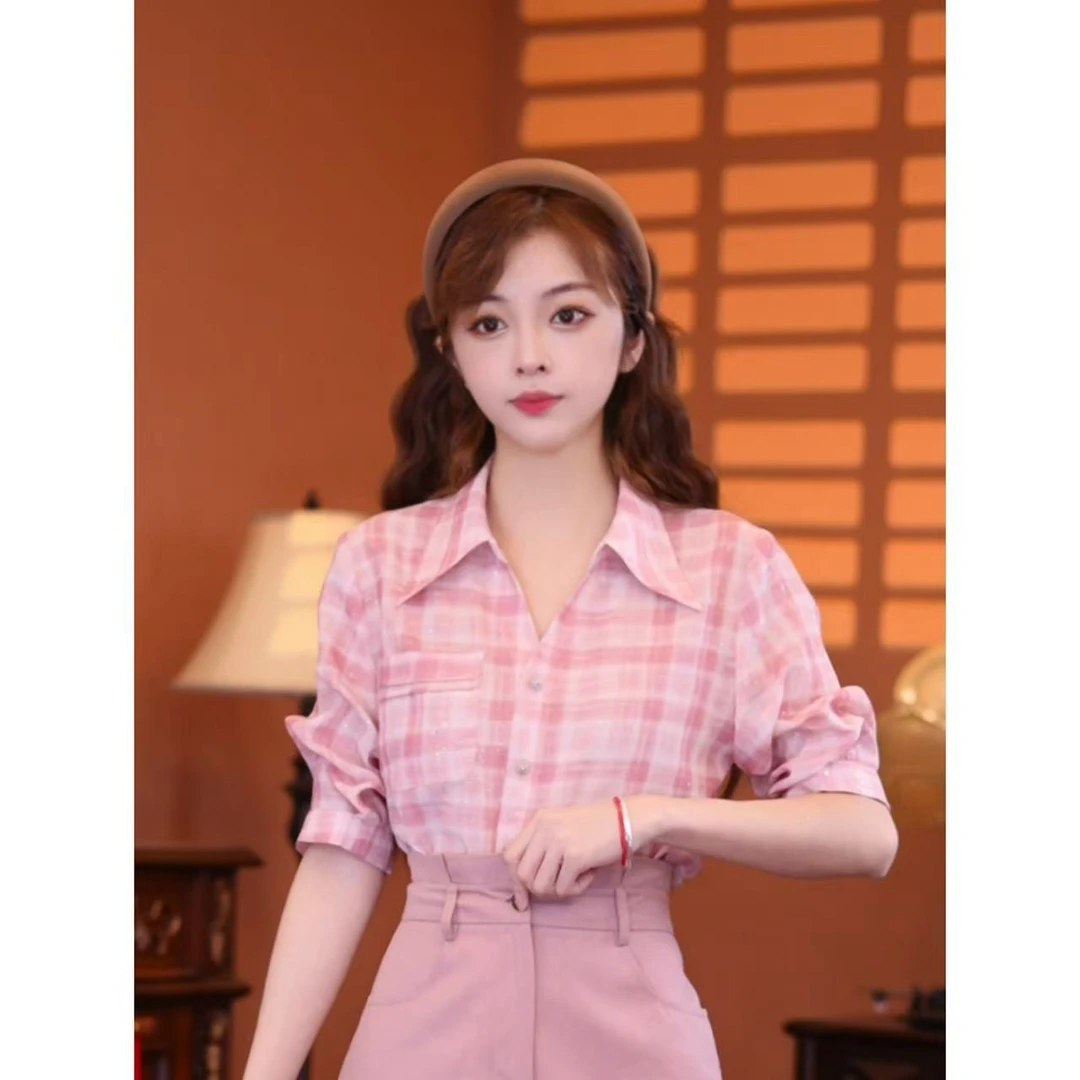 乐乐【粉星可可】港味复古时尚气质短袖上衣02322