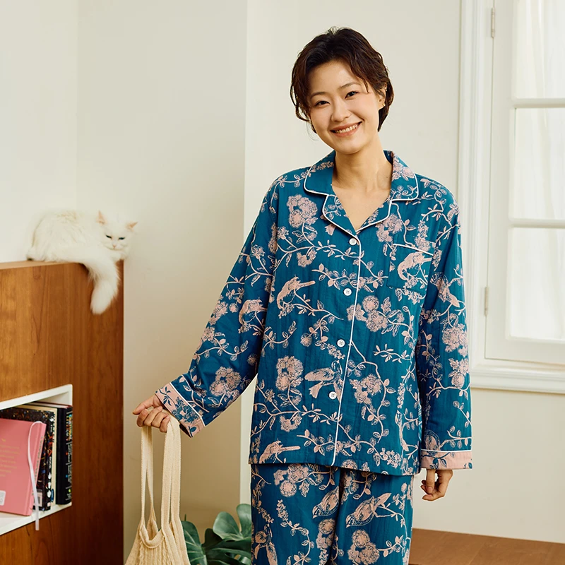 有斐/Youfeel 双层纱色织喜上眉梢家居服女款春秋简约