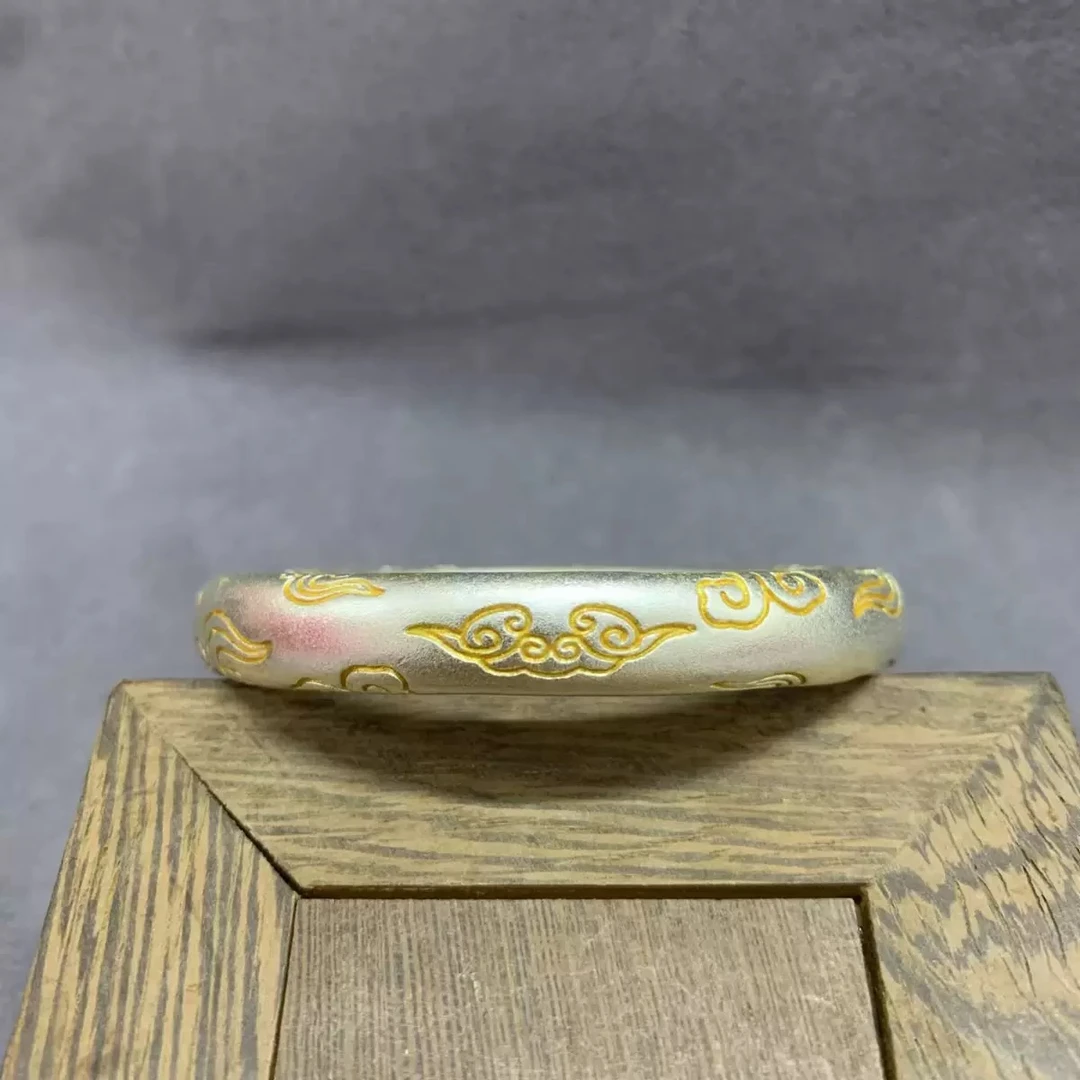 足银银制品 A55描金祥云手镯闭口款