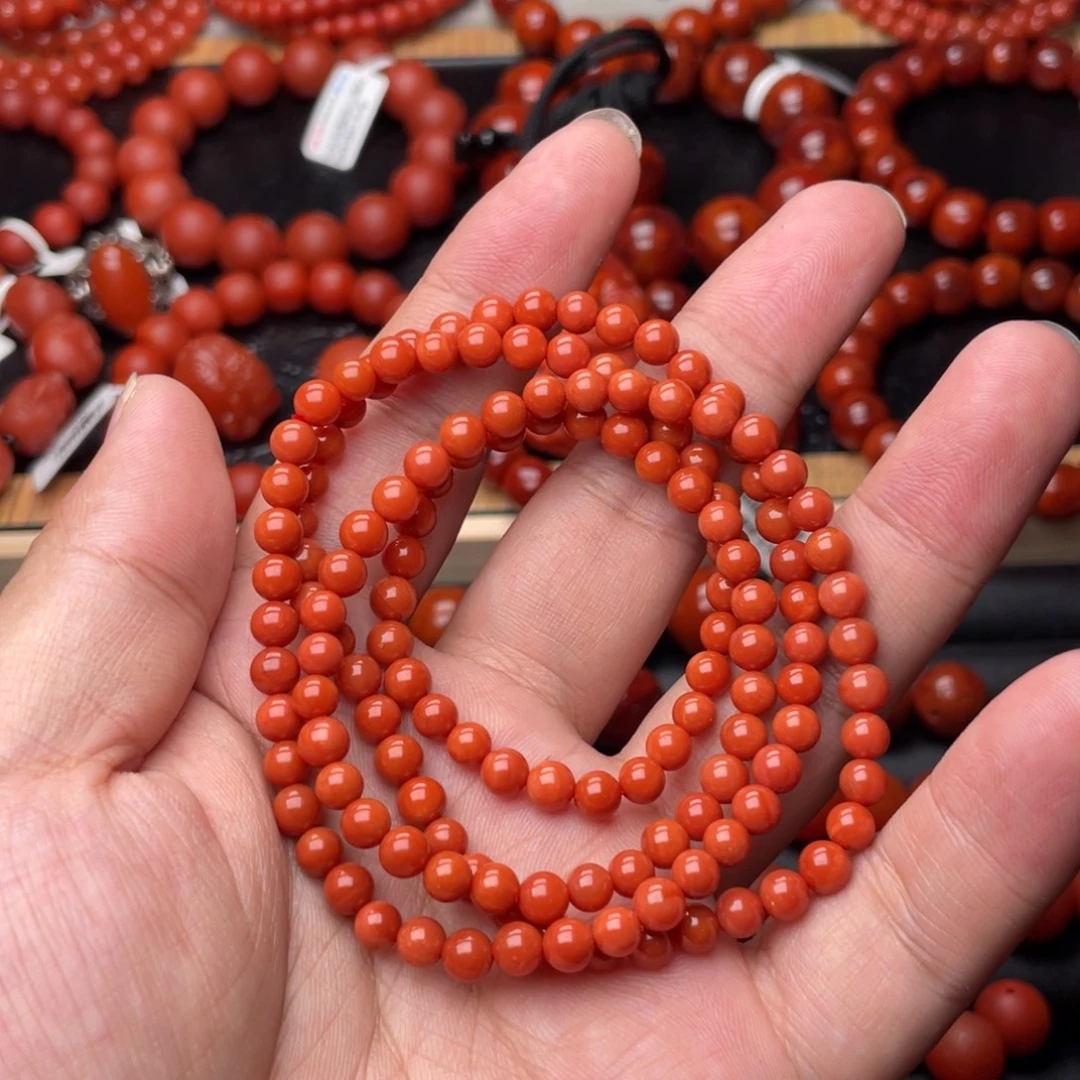 p***o南红玛瑙未镶嵌手链5mm顶品瓦西满色满肉柿子红长链