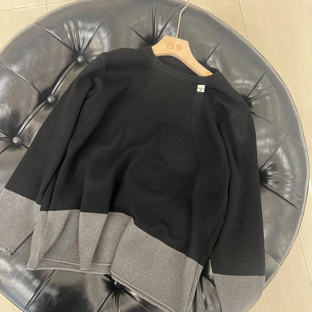 《SI JI黑灰协奏》极细棉线圆领针织上衣116