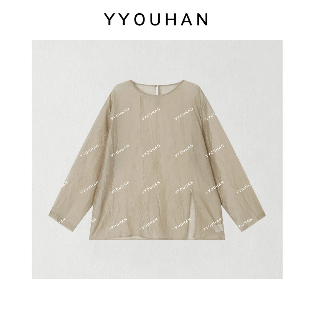 YYOUHAN 2025新款【冰皮奶芙】皱感轻薄款长袖防晒T恤 2506C3622