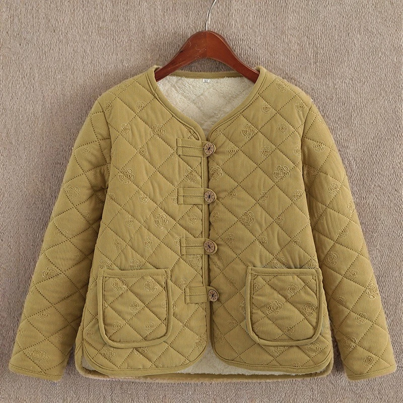 西蒙莱纳秋冬新款棉袄棉衣休闲加绒保暖外套妈妈棉服加厚中老无领