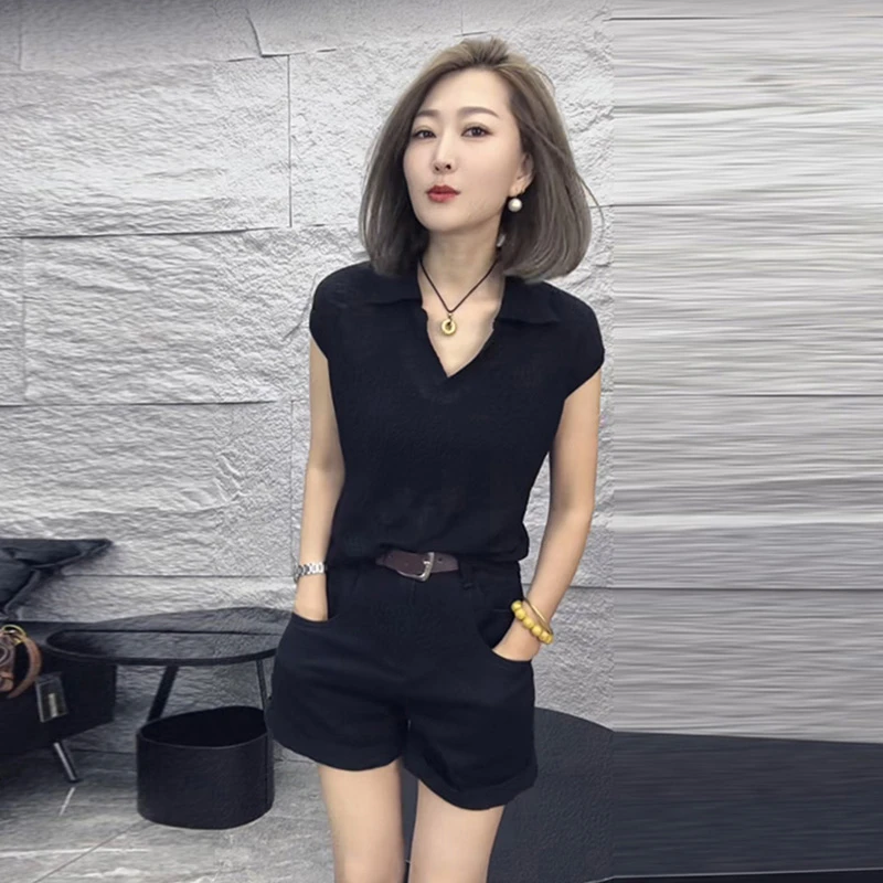 通勤时尚上衣短裤两件套女2025夏季新款减龄慵懒休闲潮流韩系套装