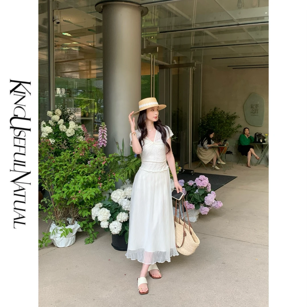KUN【布拉格之恋】浪漫回忆 含羊毛气质温柔拼接v领春夏连衣裙套装
