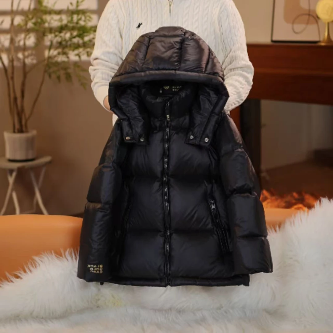 亲子黑金防寒服儿童男女成人同款连帽立领加绒加厚外套2025冬装潮