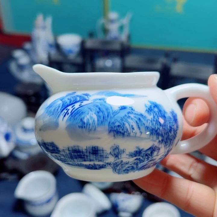 碗手绘山水带把公道杯