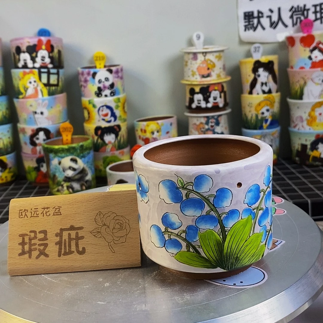 紫砂花盆红陶手绘花盆