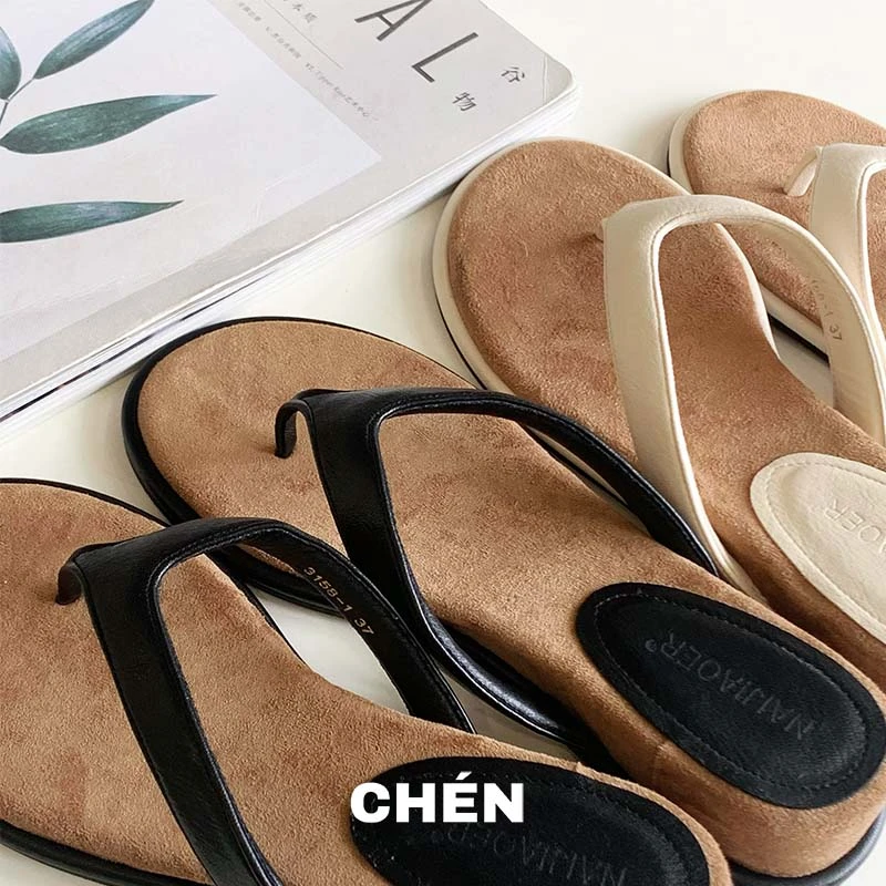 【荔枝鞋】晨总自制罗马风复古港风胶粘人字拖复古沙滩高跟厚底女