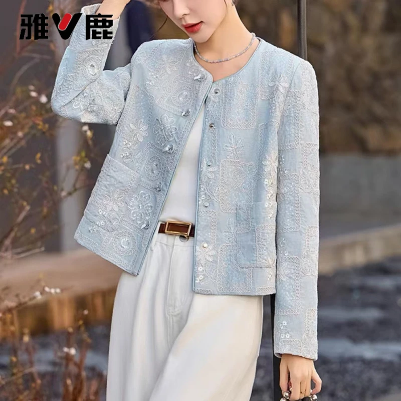 雅鹿优选新中式国风短款外套女2025春季新款高级感小香风唐装重工