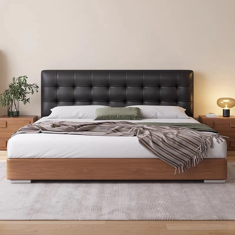 北美红橡木华夫格床意式简约储物高箱床中古风主次卧实木床