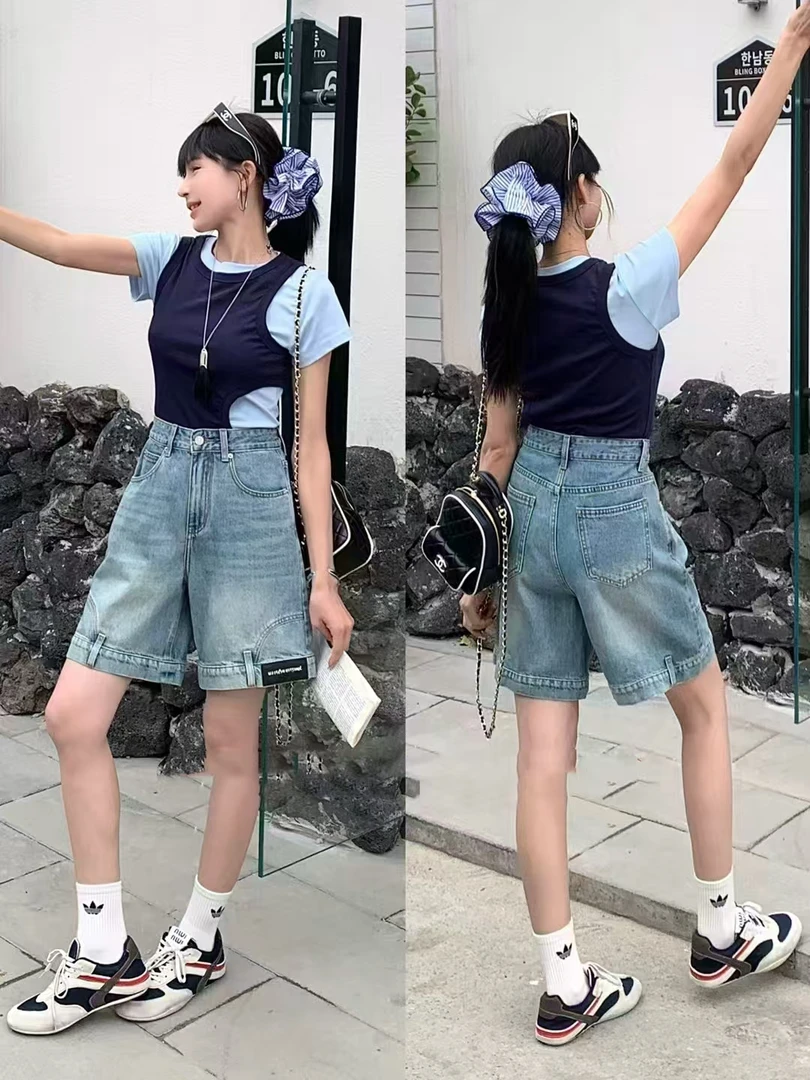 1507-2618 无弹设计感倒装短裤牛仔裤